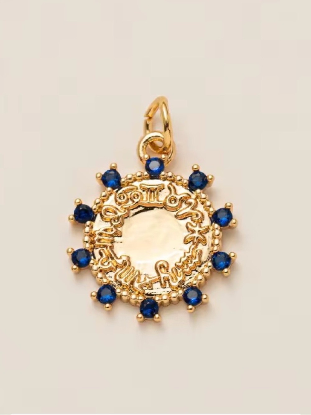 18k Gold Plated Sunburst Blue Crystal Pendant Charm